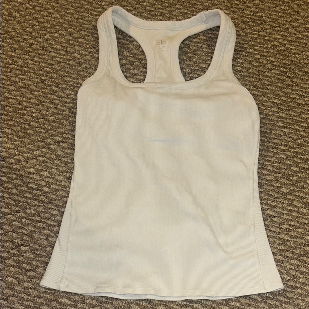 ALO Yoga White Fitted Tank Top